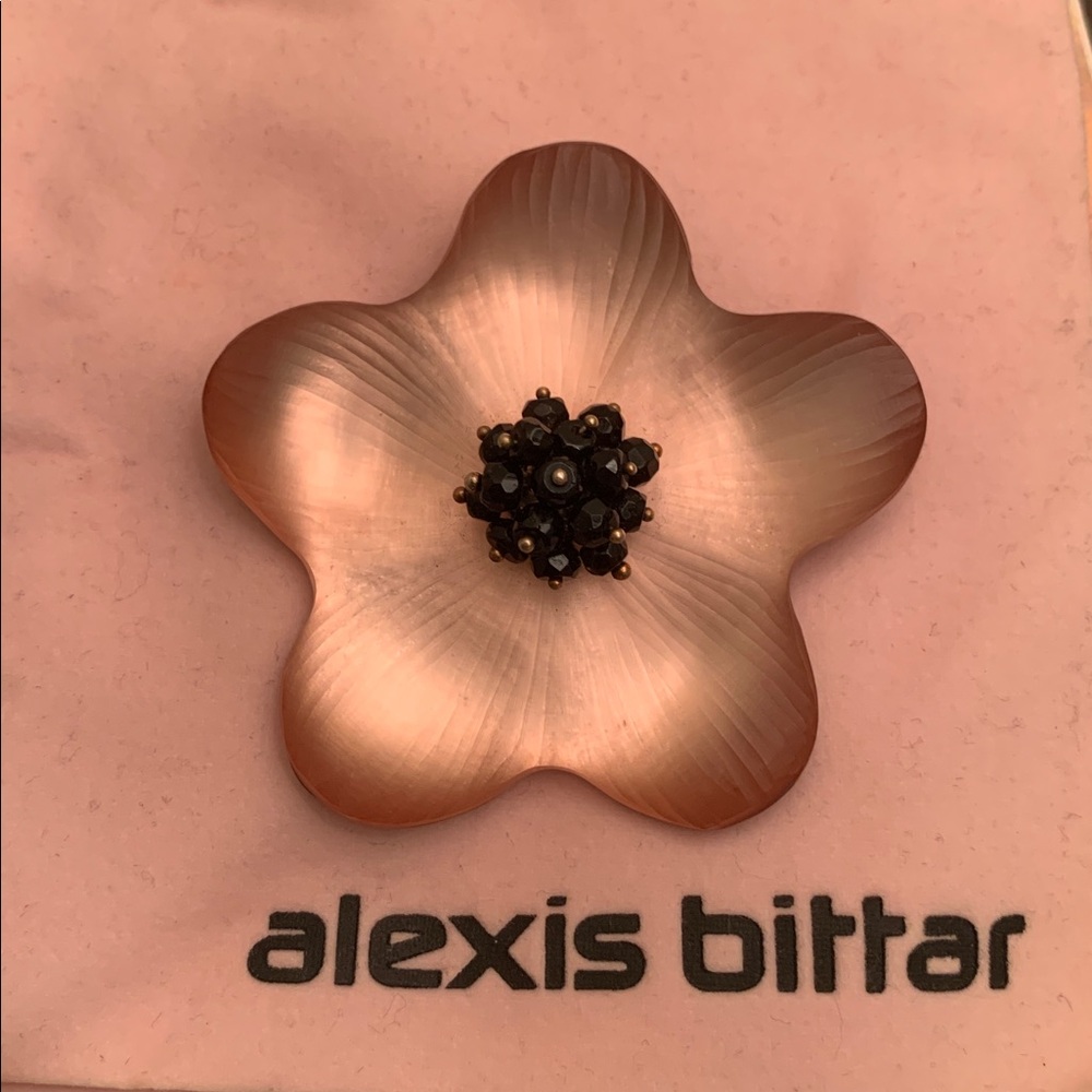 Alexis Bittar Hand-Carved Lucite Flower Brooch Pink Black